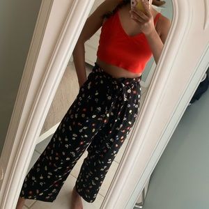 Zara Floral Wide-Leg Paperbag Pants